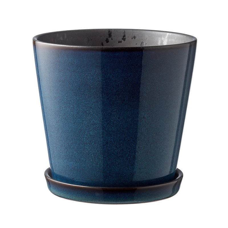 Bitz-pot-met-schotel-O14-cm-Donkerblauw-zwart