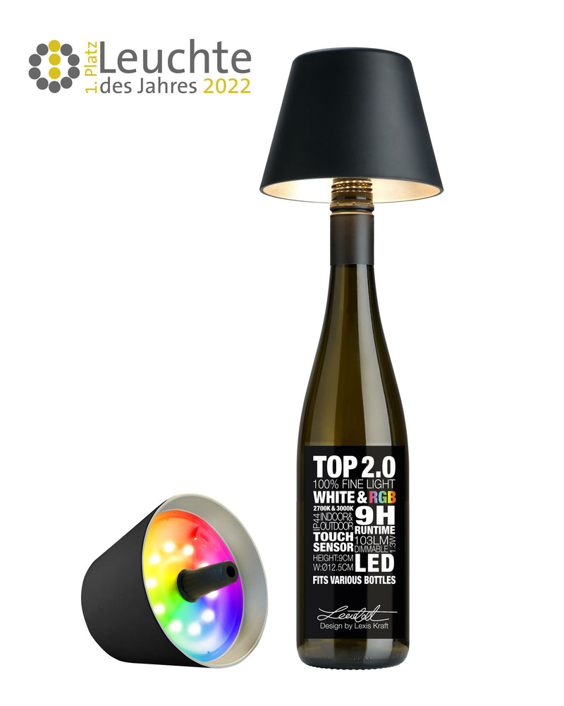 Sompex LED flessenlamp "TOP 2.0" met accu - zwart
