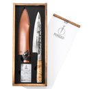 Geschmiedetes „VG10“ Kochmesser aus Wurzelholz mit Lederbezug